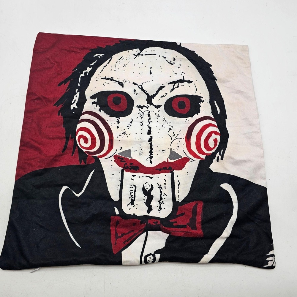 Saw Billy The Puppet Pillow Cover 16x16 Red Black White Horror Halloween Decor